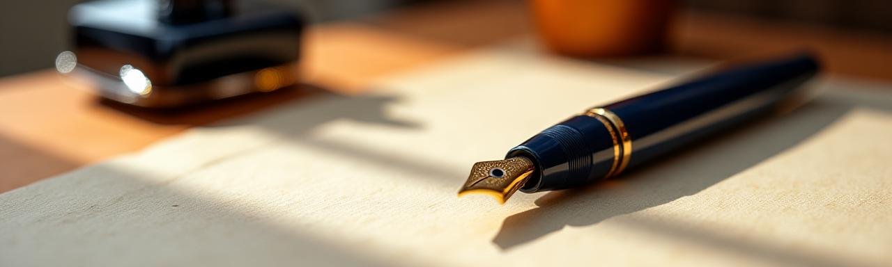 Calligraphy pen resting on parchment, representing the careful handling of information
