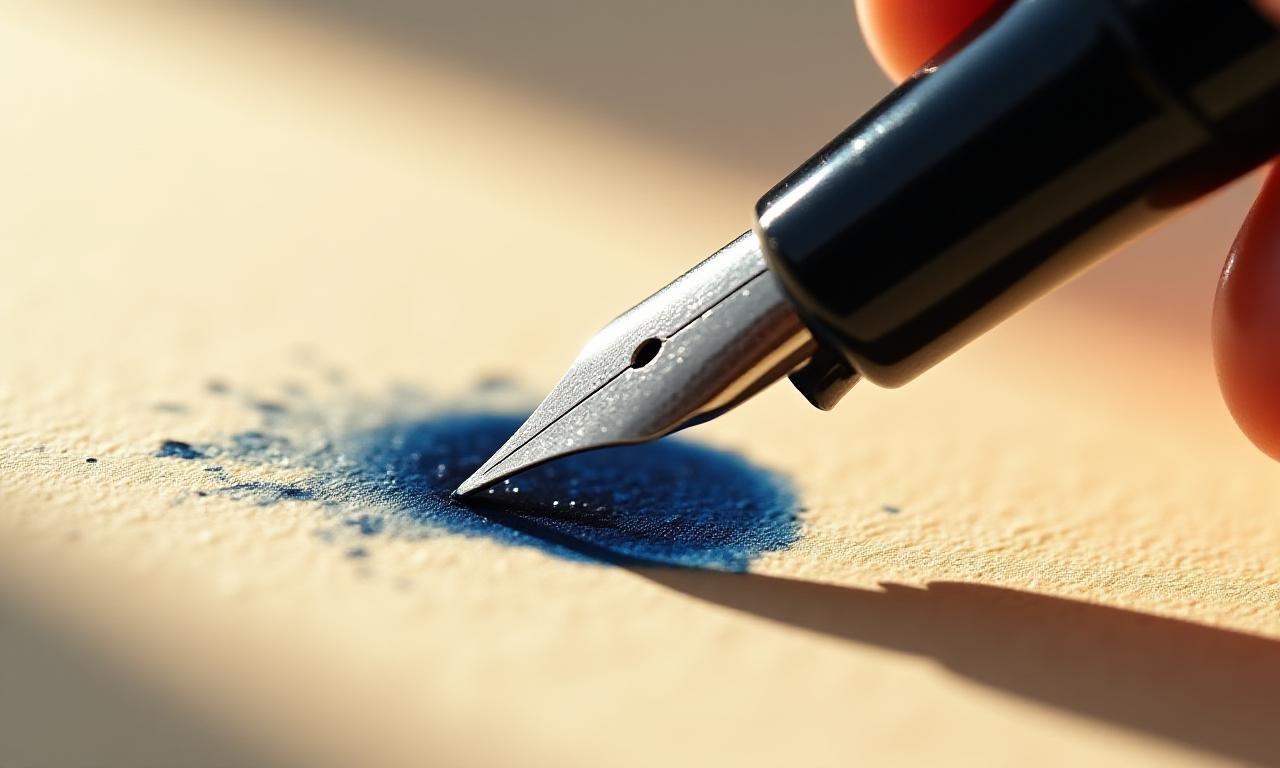 Close-up of a fountain pen creating elegant ink strokes on premium paper